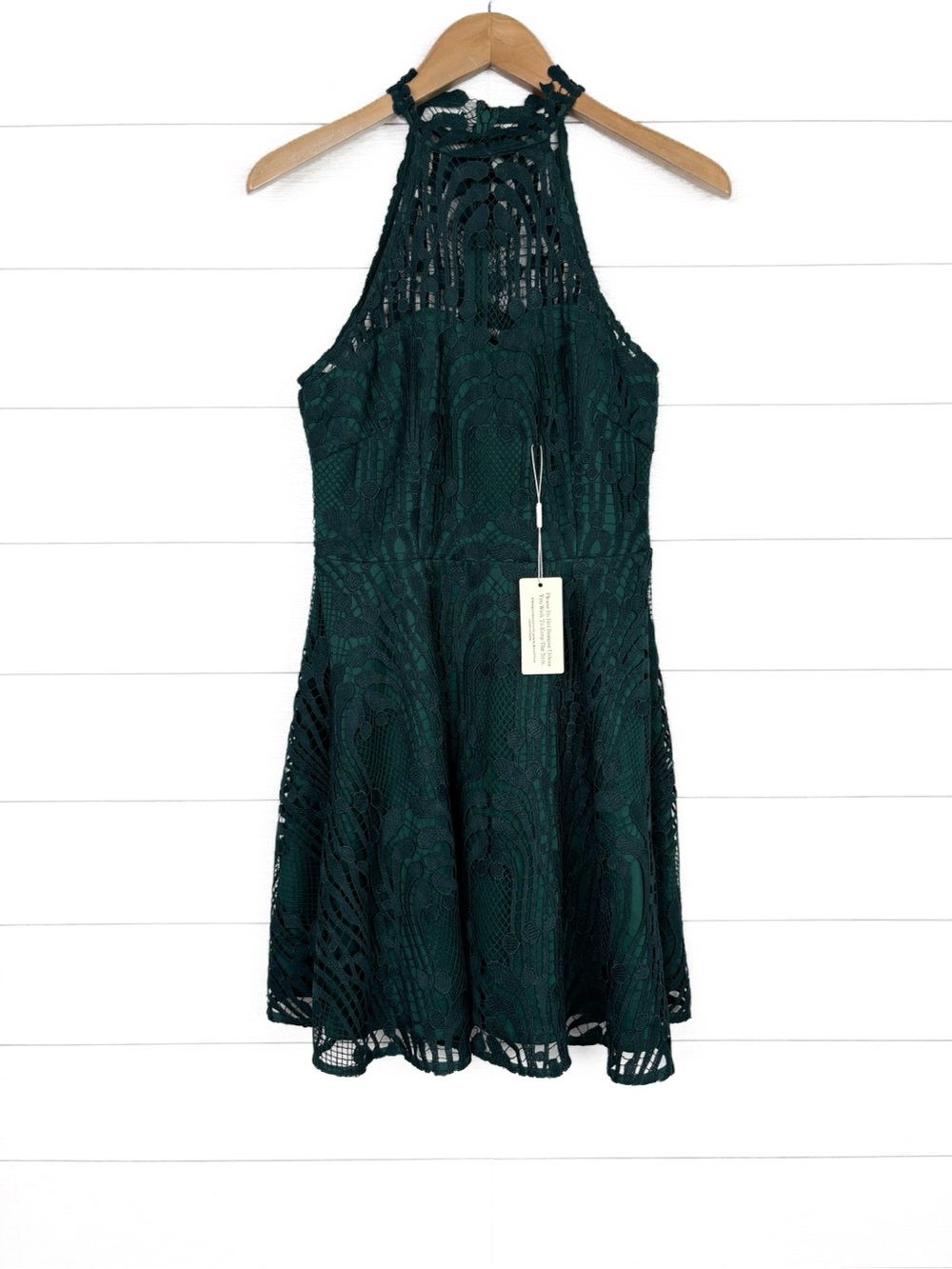 NWT Two Sisters Green Lace Halter Mini Dress Small New